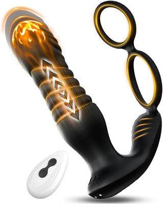 3 EN 1 Masseurs de Prostate sex toýs homme，vibromasseur avec Anneau Pénien, extenseur homme Télécommandé, Plug anal gode vibrateur avec 9×9 modes de poussée vibrant portabl Pour Couple sex toys