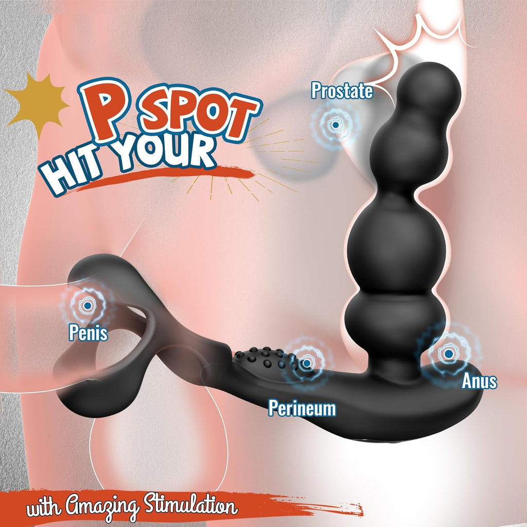 4 EN 1 Vibrant Masseurs de Prostate avec Anneau Pénien pour Couple, Vibromasseurs Sex Toys pour Stimulateur Testiculaire et Prostate Homme, Medical Silicone Penis Ring avec 3+10 Modes, Durable