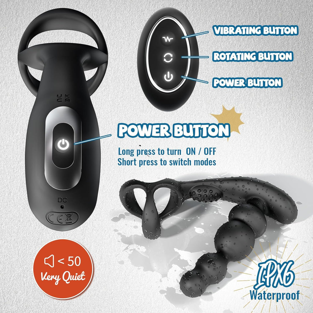 4 EN 1 Vibrant Masseurs de Prostate avec Anneau Pénien pour Couple, Vibromasseurs Sex Toys pour Stimulateur Testiculaire et Prostate Homme, Medical Silicone Penis Ring avec 3+10 Modes, Durable